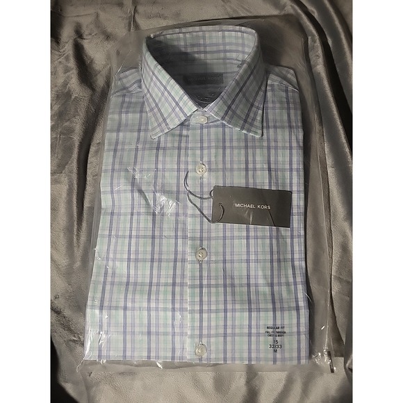 Michael Kors Other - michael kors regular fit 15 32/33 m shirt pool blue plaid NEW performance wickin